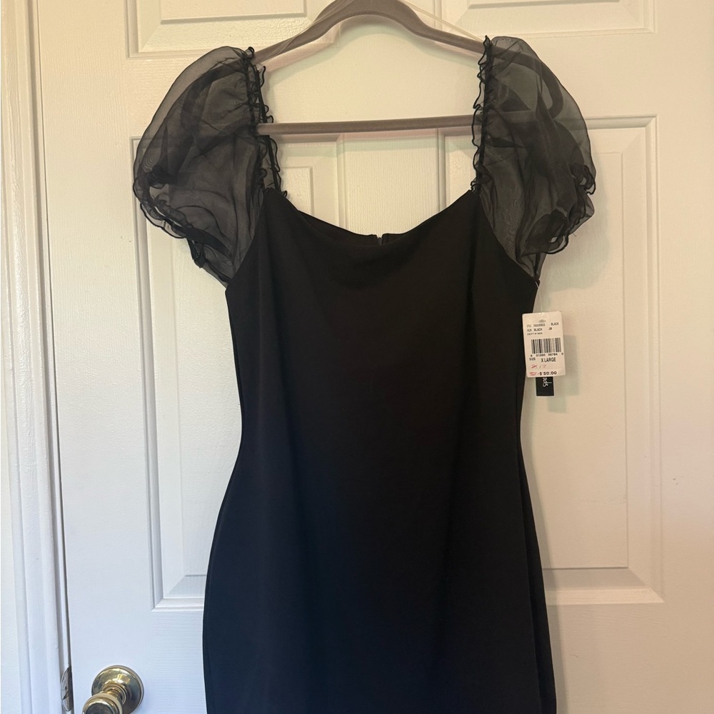 Speechless Black Mini Dress with Sheer Puff Sleeves